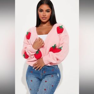 Berry sweet strawberry cardigan pink fashion nova